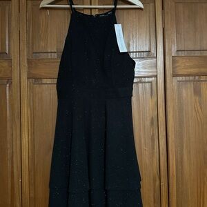 Black Sparkle Halter Tiered Party Dress